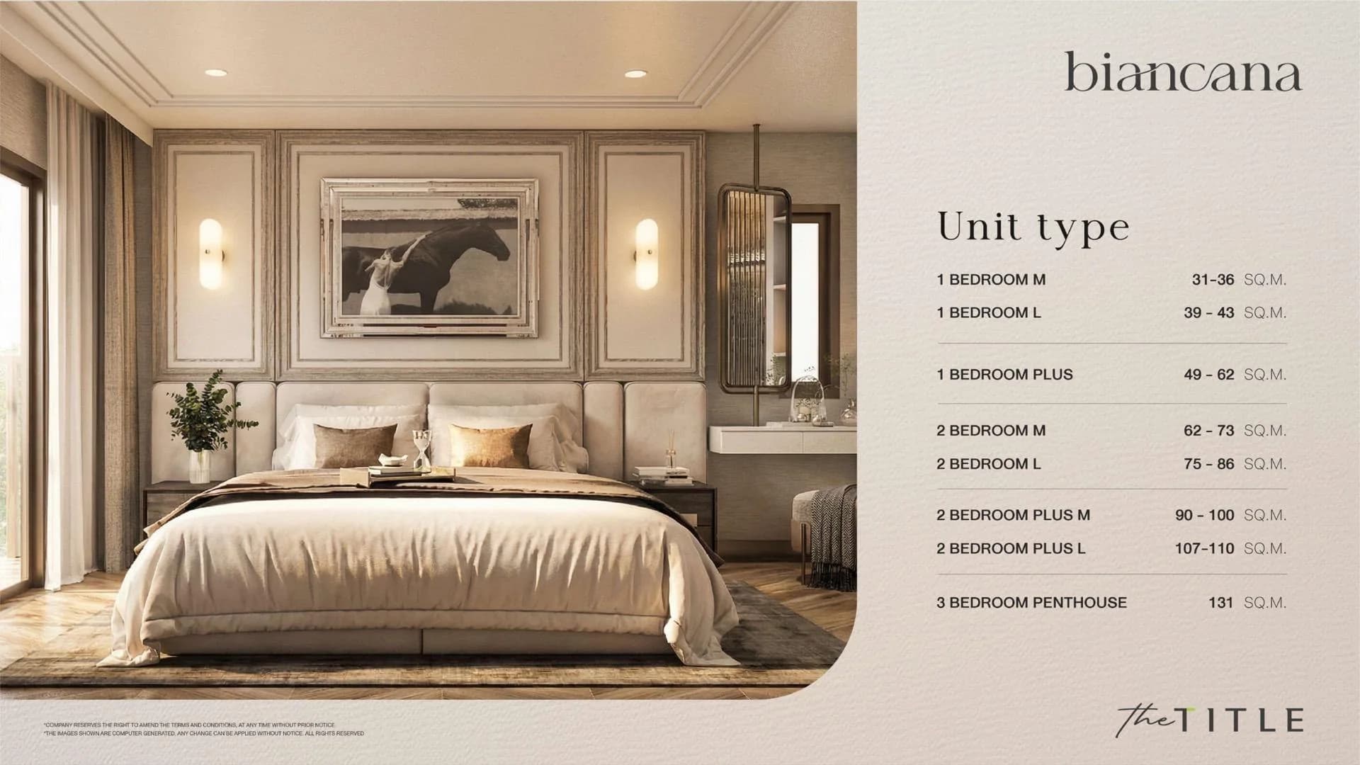 The Title Biancana show bedroom with a bed, warm wall panels and daylight