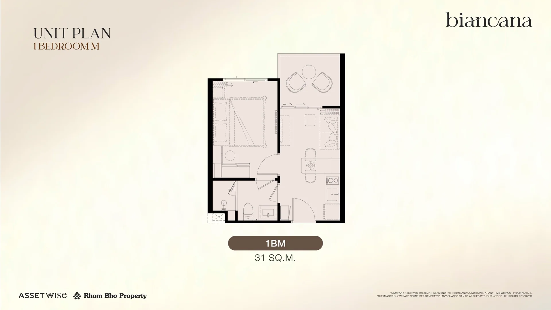 The Title Biancana 1 Bedroom M floor plan, 31 m²