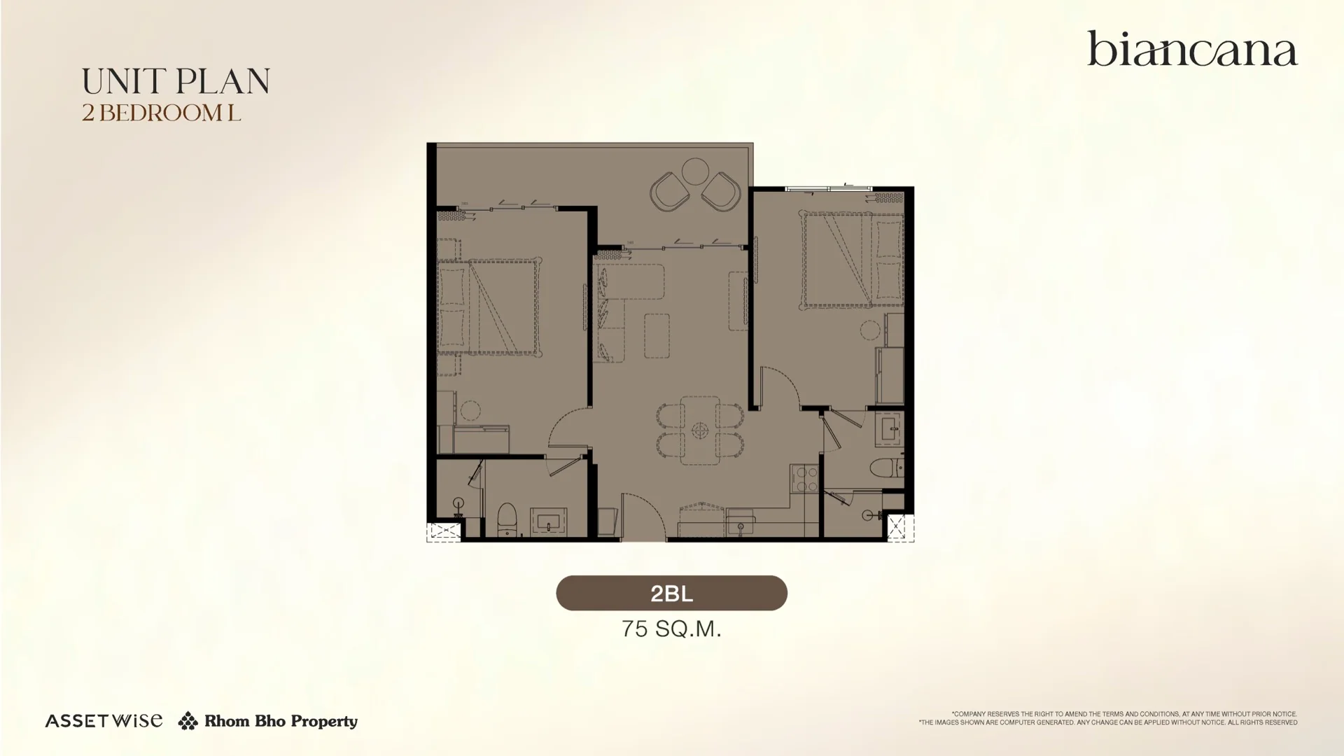 The Title Biancana 2 Bedroom L floor plan, 75 m²