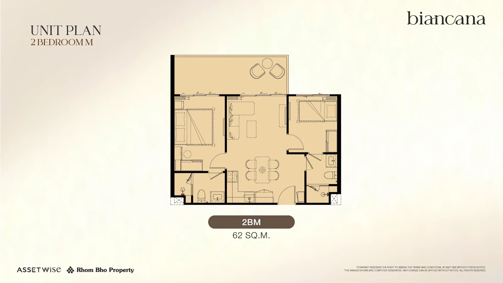 The Title Biancana 2 Bedroom M floor plan, 62 m²