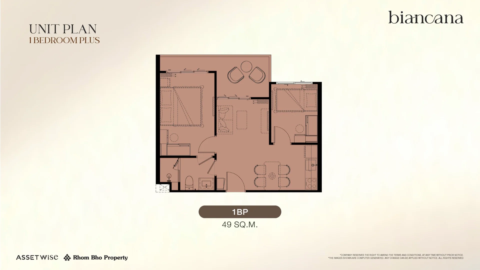 The Title Biancana 1 Bedroom Plus floor plan, 49 m²
