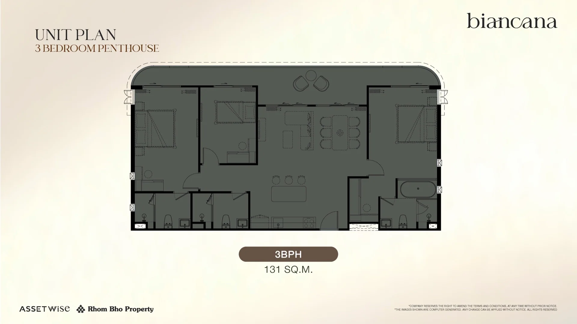 The Title Biancana 3 Bedroom Penthouse floor plan, 131 m²